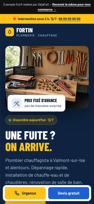Le même site sur mobile