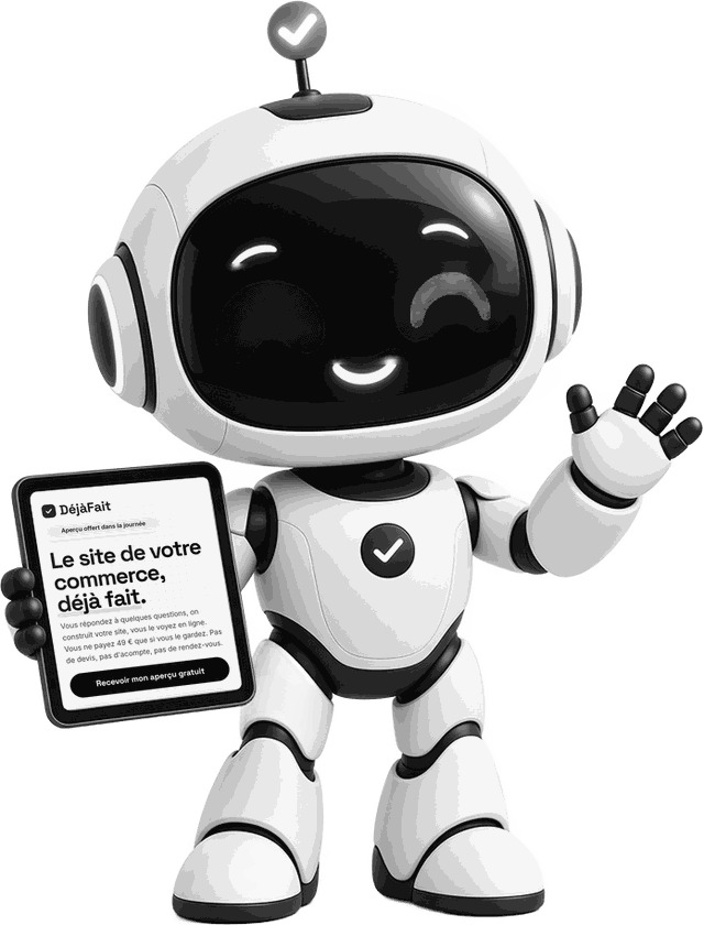Coche, le robot DéjàFait, présente un site DéjàFait sur sa tablette